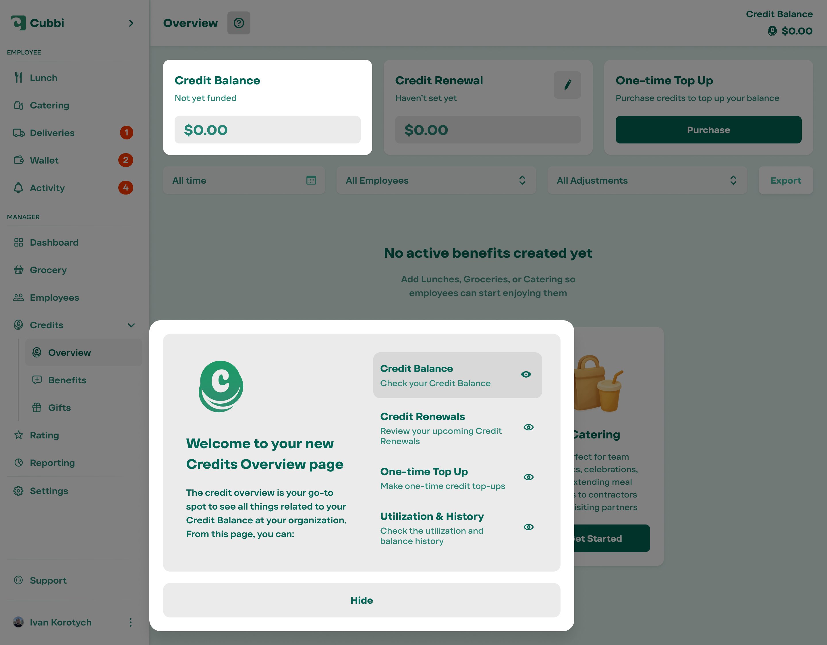 Credit Overview — onboarding walkthrough