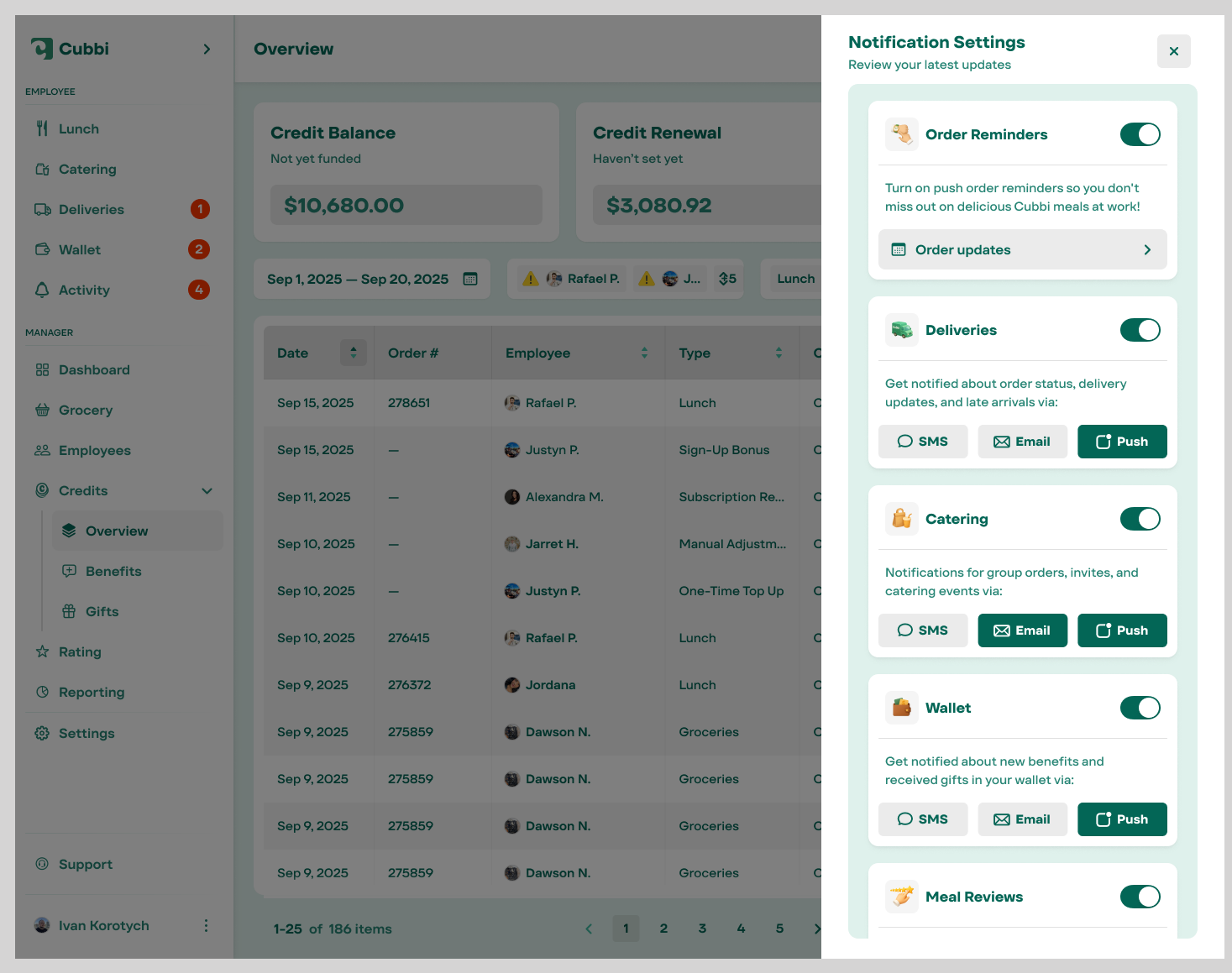 Cubbi notification settings — category and channel control