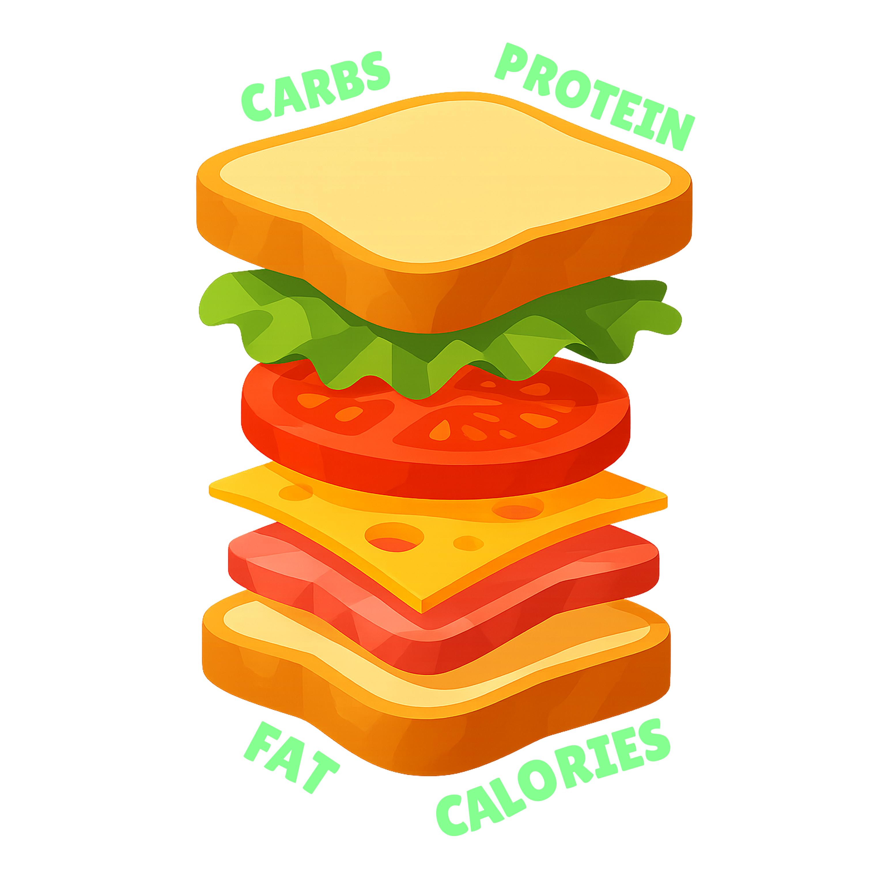 A sandwich exploded into its macros — carbs, protein, fat, calories