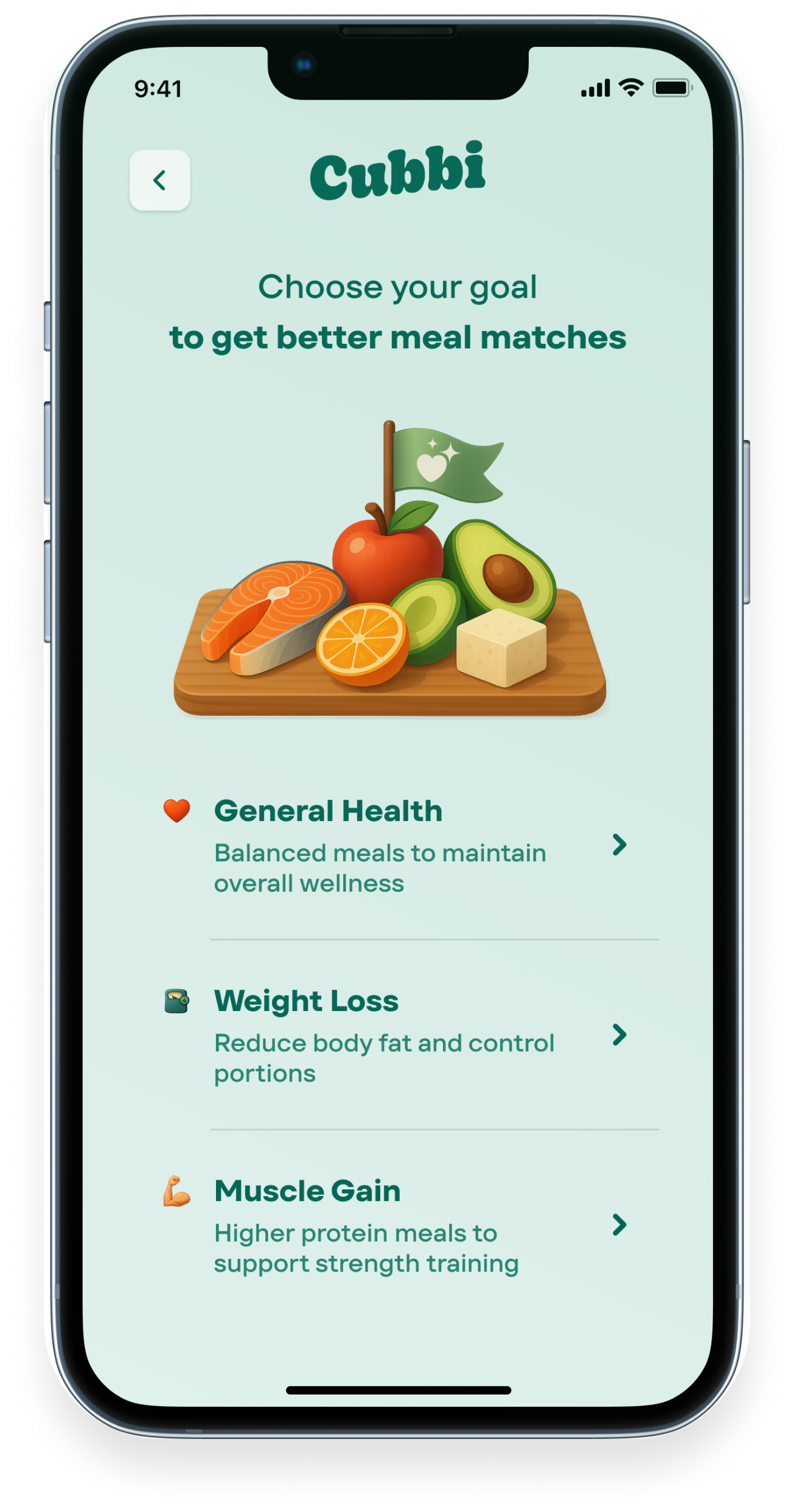 Step 1 — health goal selection