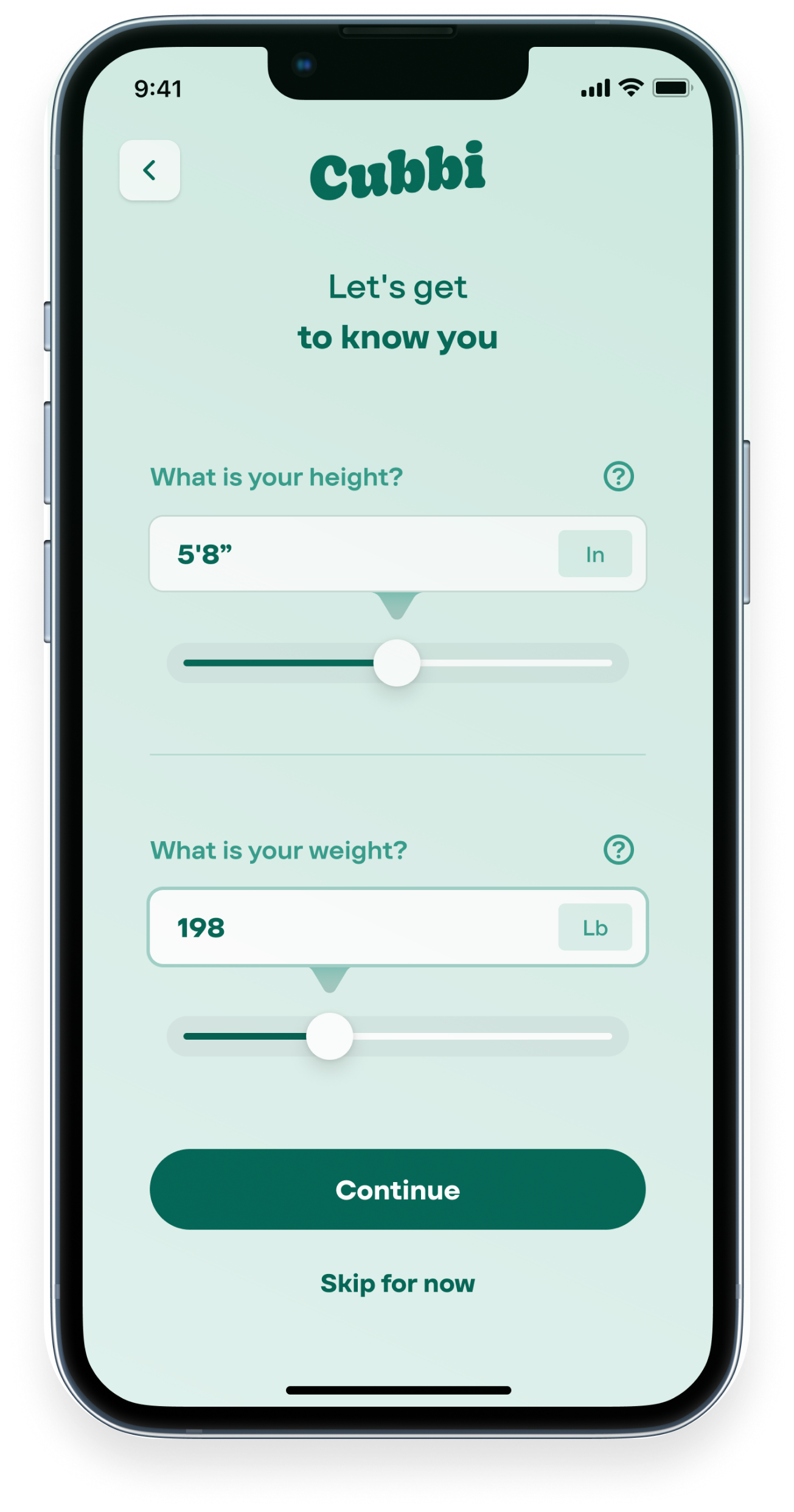 Step 3 — height and weight
