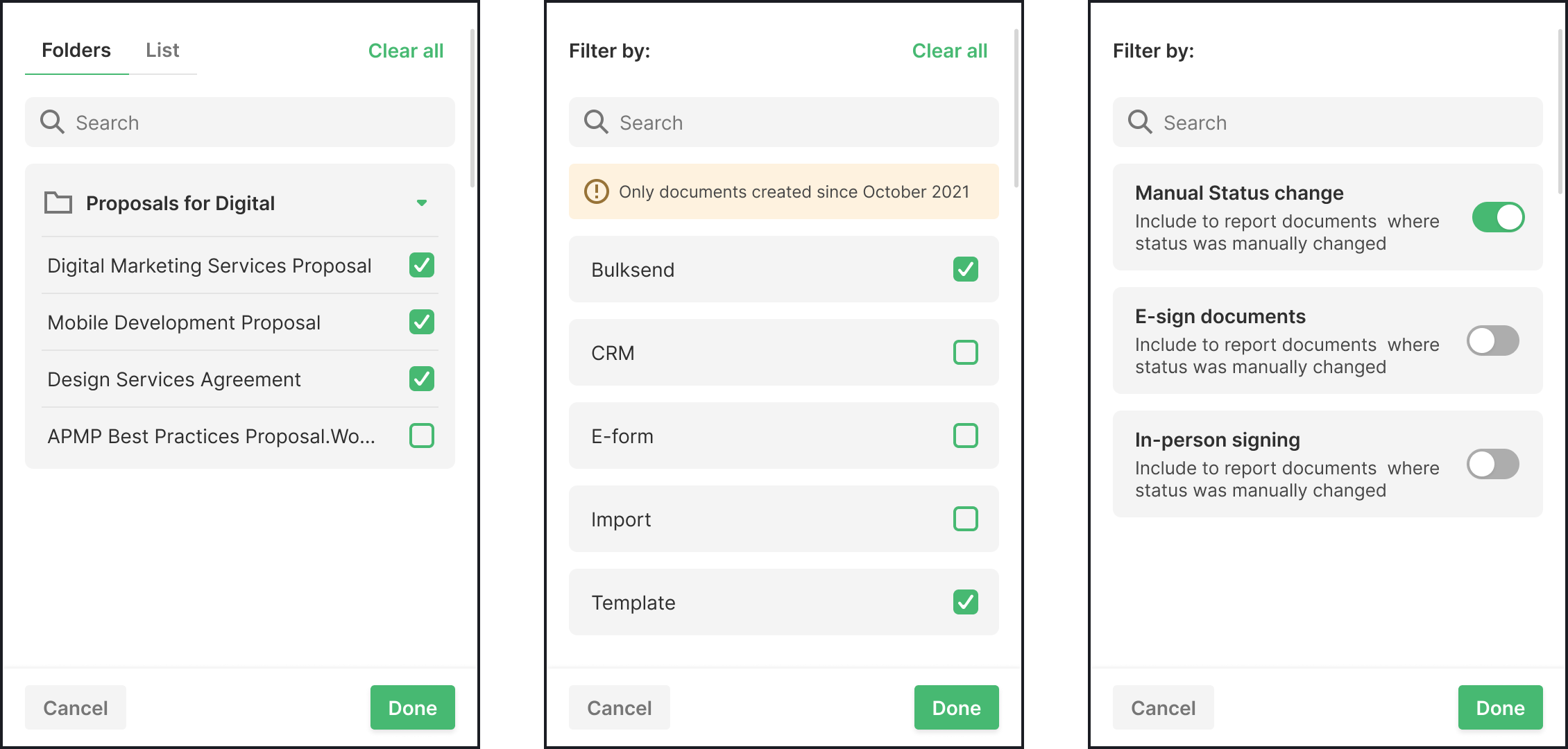 PandaDoc Reporting — filters, expanded state